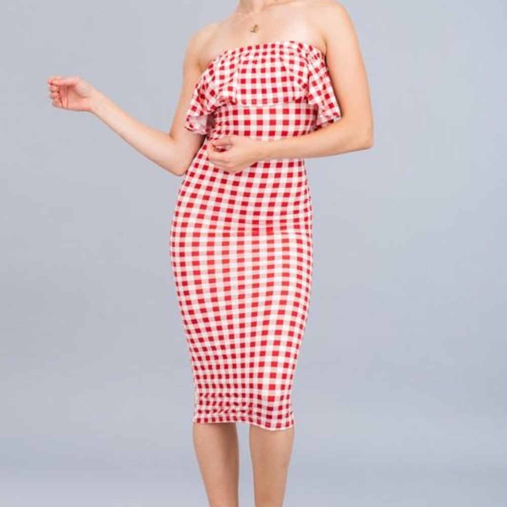 Women's Casual Solid, strapless, body con midi dress in a bodycon slim fit